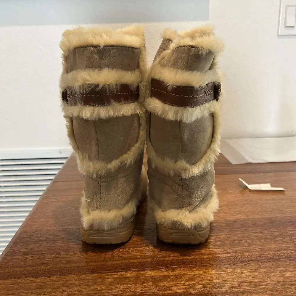 Earth‎ Astrid Sand Faux Fur Winter Boots 7/8 Kalso Comfort Suede Waterproof Look